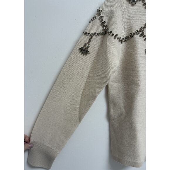 Sachin and Babi Charmaine Knit Embellished Merino Wool Sweater Honey Medium NWT - Picture 8 of 9